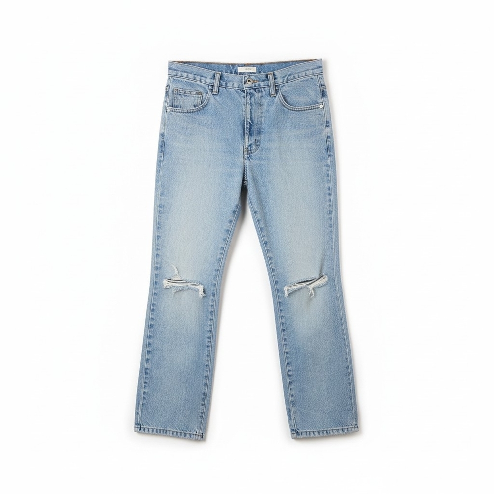 Express Bleus Distressed Straight Leg Jeans Womens 5/6 Light Wash Denim